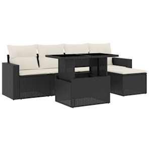 Vrtna sedežna garnitura 6-delna z blazinami črna poli ratan - slika 2