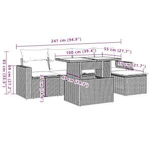 Vrtna sedežna garnitura 6-delna z blazinami črna poli ratan - slika 9