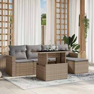 Vrtna sedežna garnitura 6-delna z blazinami bež poli ratan