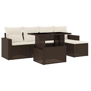 Vrtna sedežna garnitura 6-delna z blazinami rjav poli ratan - slika 2