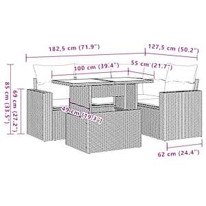 Vrtna sedežna garnitura 5-delna z blazinami črn poli ratan - slika 10