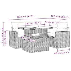 Vrtna sedežna garnitura 5-delna z blazinami črn poli ratan - slika 10