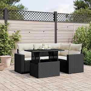 Vrtna sedežna garnitura 5-delna z blazinami črn poli ratan