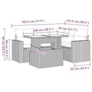 Vrtna sedežna garnitura 5-delna z blazinami bež poli ratan - slika 10