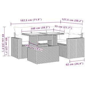 Vrtna sedežna garnitura 5-delna z blazinami rjav poli ratan - slika 10