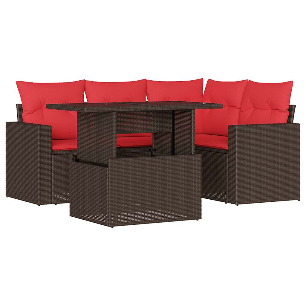 vidaXL 5-teiliges Gartensofa-Set mit Kissen, braun, Polyrattan – Bild 2