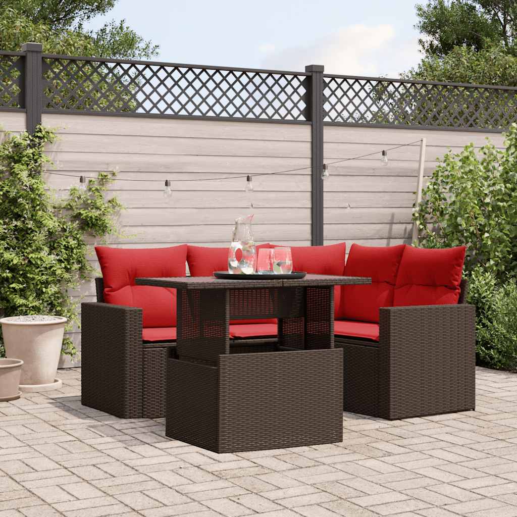 vidaXL 5-teiliges Gartensofa-Set mit Kissen, braun, Polyrattan