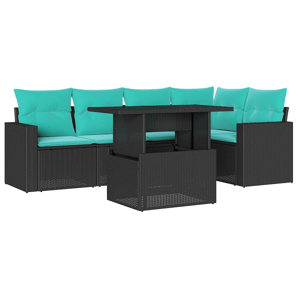 Thumbnail - vidaXL 6-teiliges Gartensofa-Set mit Kissen, schwarzes Polyrattan