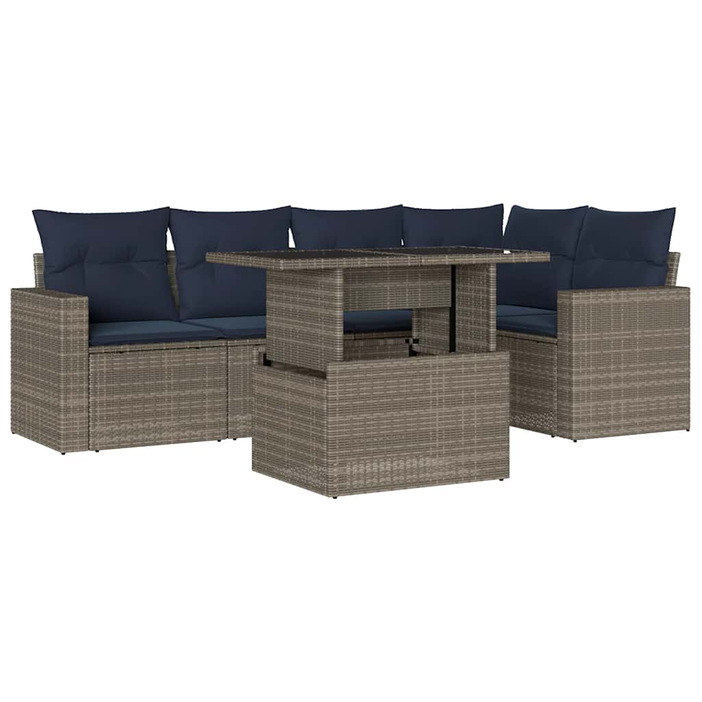 Thumbnail - vidaXL 6-teiliges Gartensofa-Set mit Kissen, grau, Polyrattan