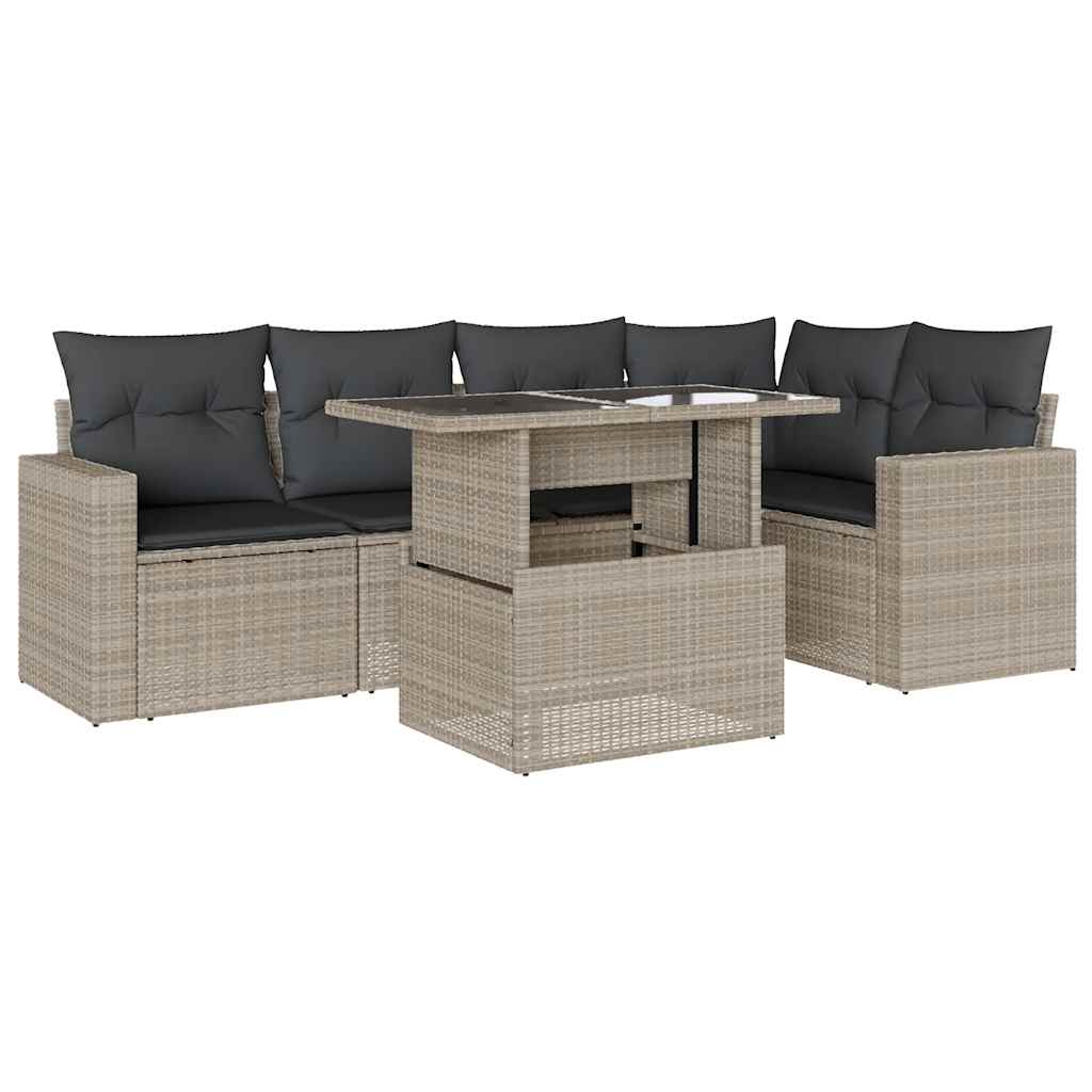 Thumbnail - vidaXL 6-tlg. Garten-Sofagarnitur mit Kissen Hellgrau Poly Rattan