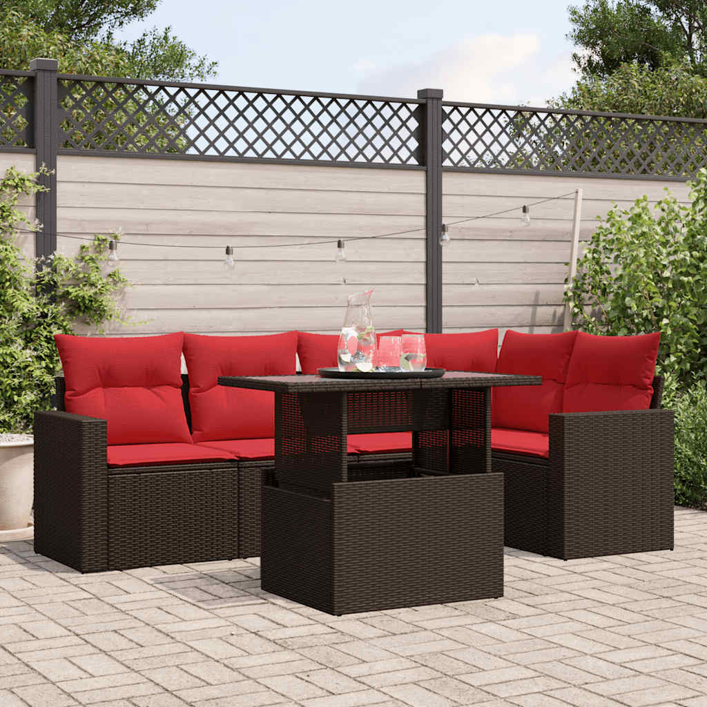 vidaXL 6-teiliges Gartensofa-Set mit Kissen, braun, Polyrattan
