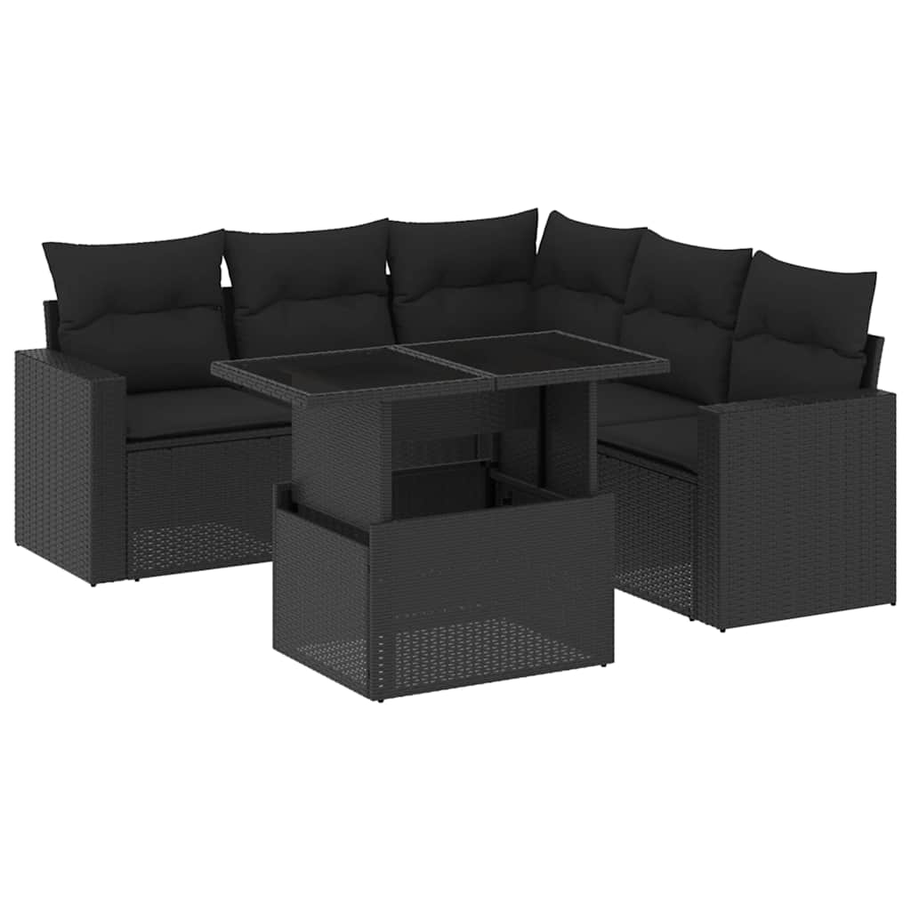 Thumbnail - vidaXL 6-tlg. Garten-Sofagarnitur mit Kissen Schwarz Poly Rattan
