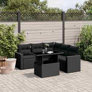 Vrtna sedežna garnitura 6-delna z blazinami črna poli ratan