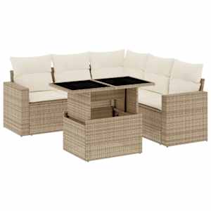 Vrtna sedežna garnitura 6-delna z blazinami bež poli ratan - slika 2