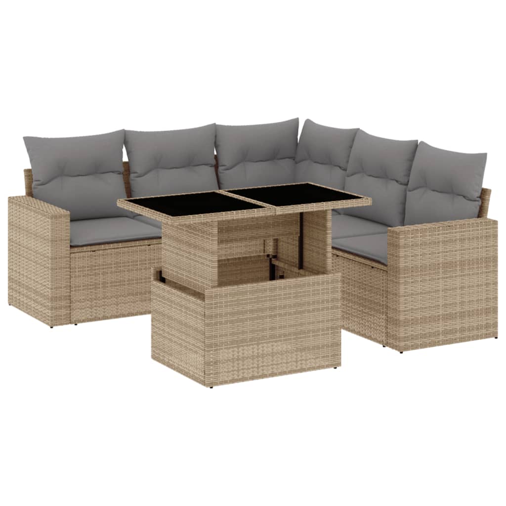 Thumbnail - vidaXL 6-tlg. Garten-Sofagarnitur mit Kissen Beige Poly Rattan