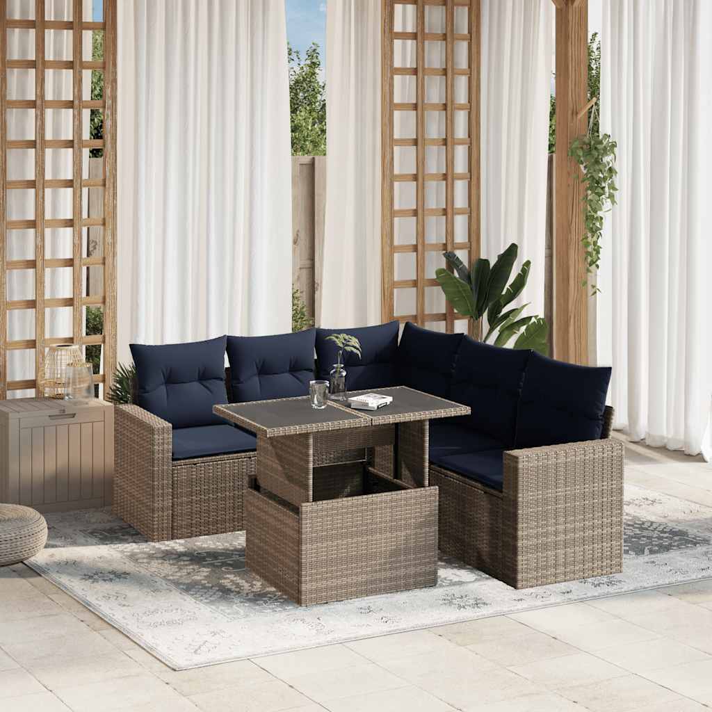 6 Piece Patio Sofa Set with Cushions Gray Poly Rattan