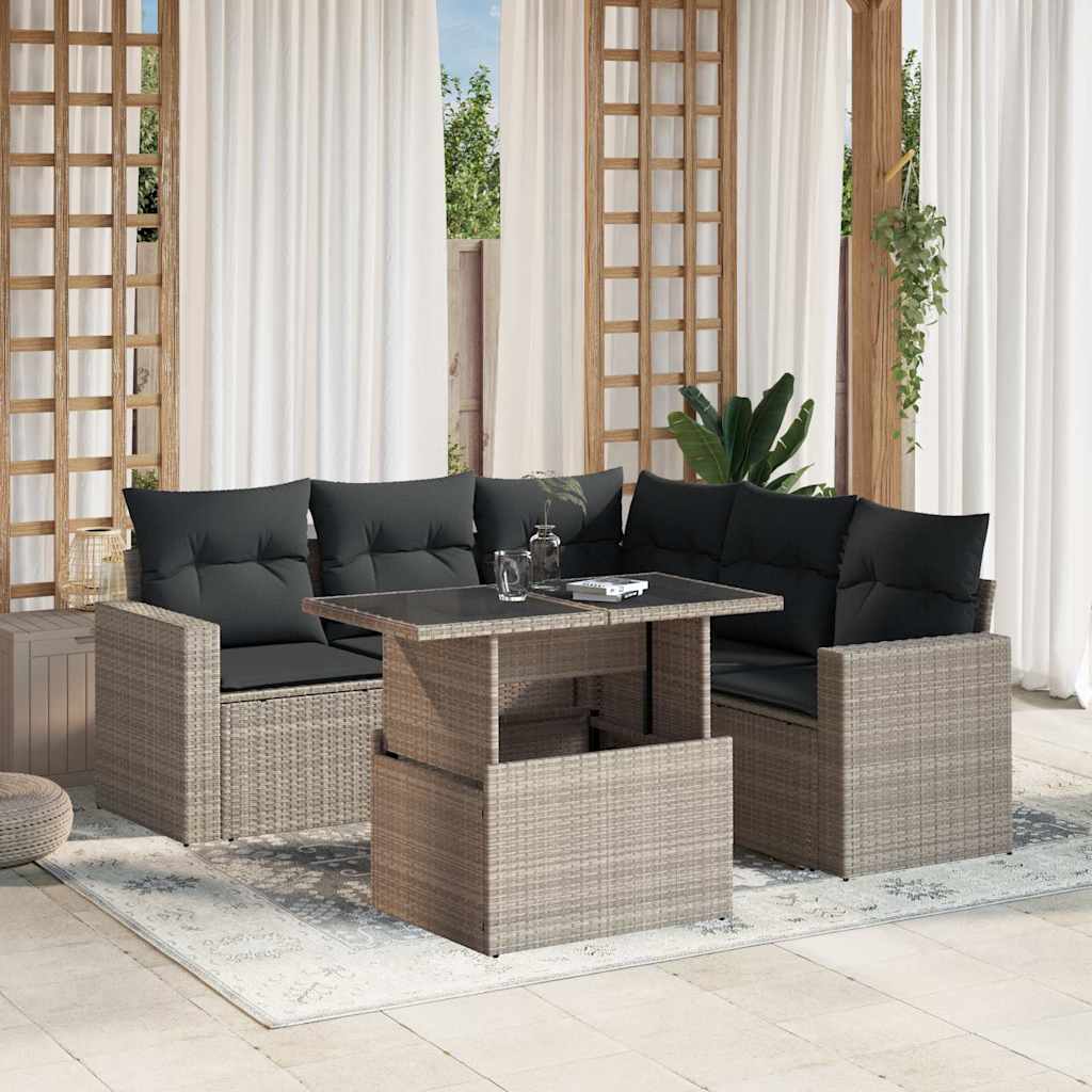 vidaXL 6-tlg. Garten-Sofagarnitur mit Kissen Hellgrau Poly Rattan