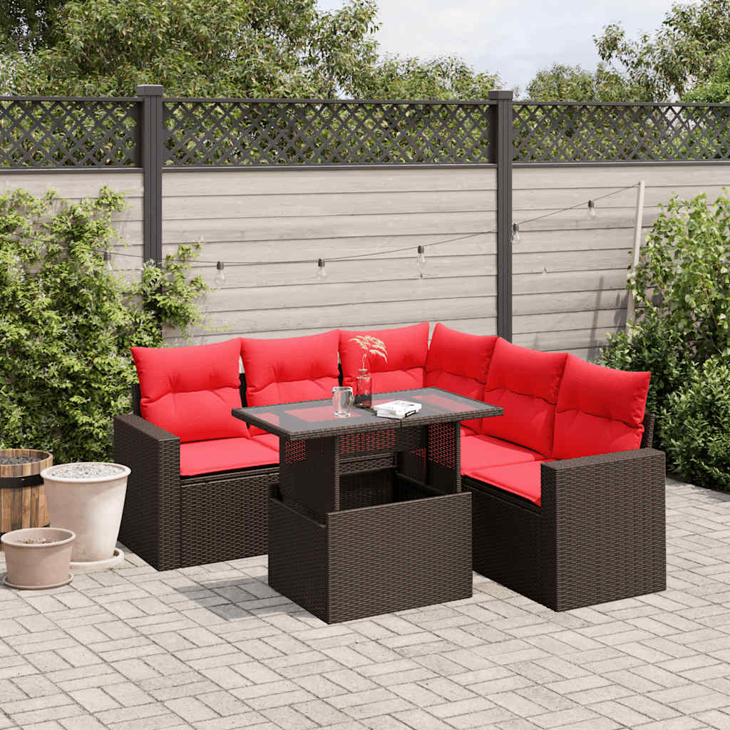 vidaXL 6-teiliges Gartensofa-Set mit Kissen, braun, Polyrattan