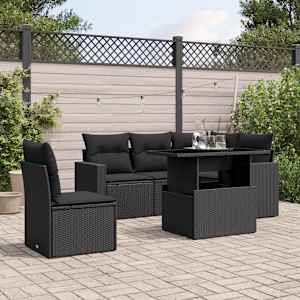 Vrtna sedežna garnitura 6-delna z blazinami črna poli ratan