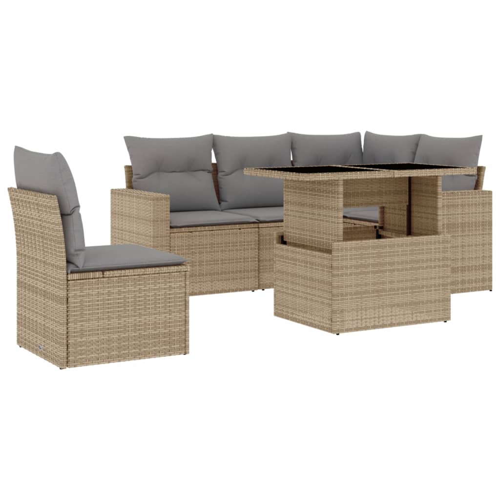 Thumbnail - vidaXL 6-tlg. Garten-Sofagarnitur mit Kissen Beige Poly Rattan