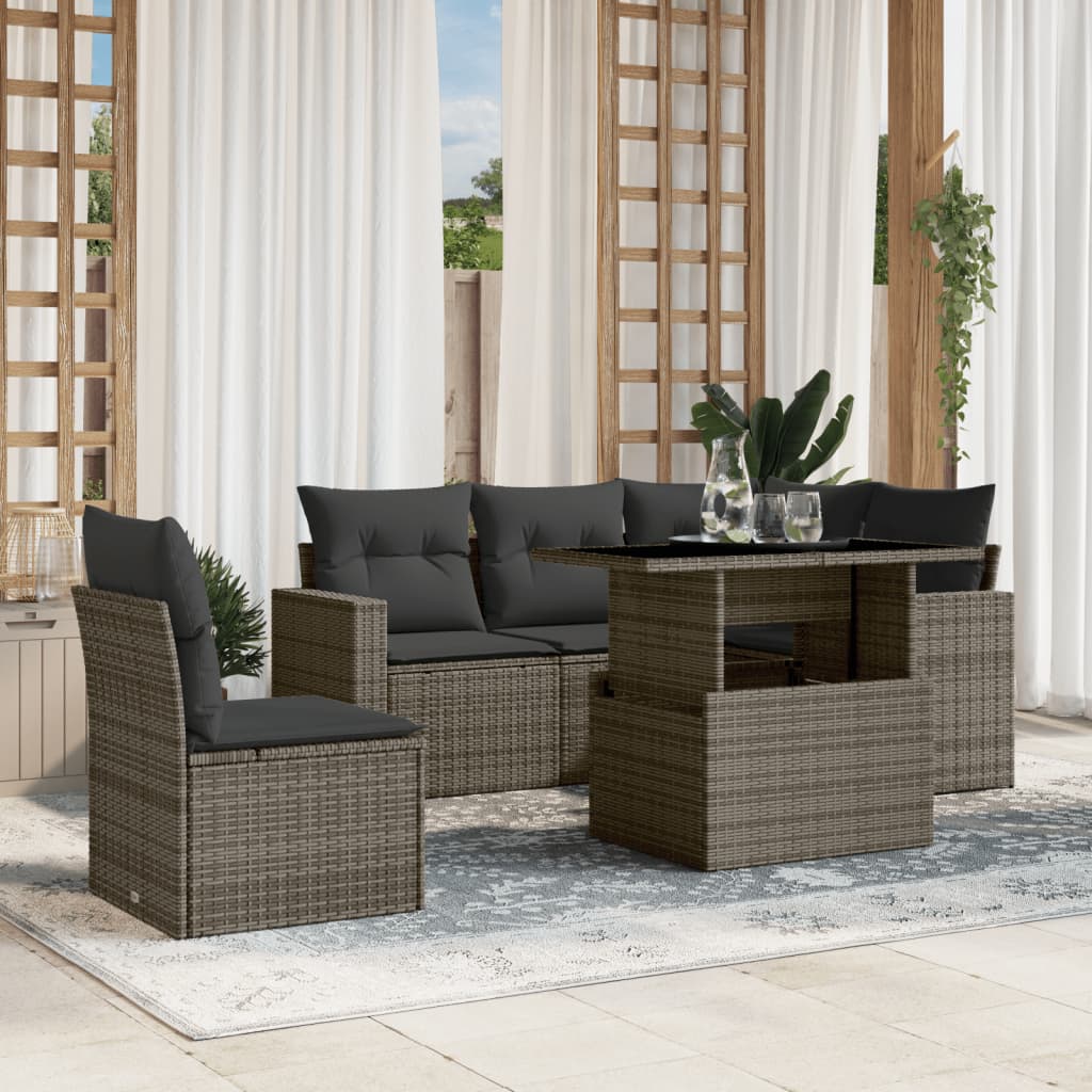 vidaXL 6-tlg. Garten-Sofagarnitur mit Kissen Grau Poly Rattan