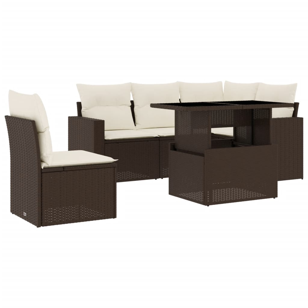 Thumbnail - vidaXL 6-tlg. Garten-Sofagarnitur mit Kissen Braun Poly Rattan