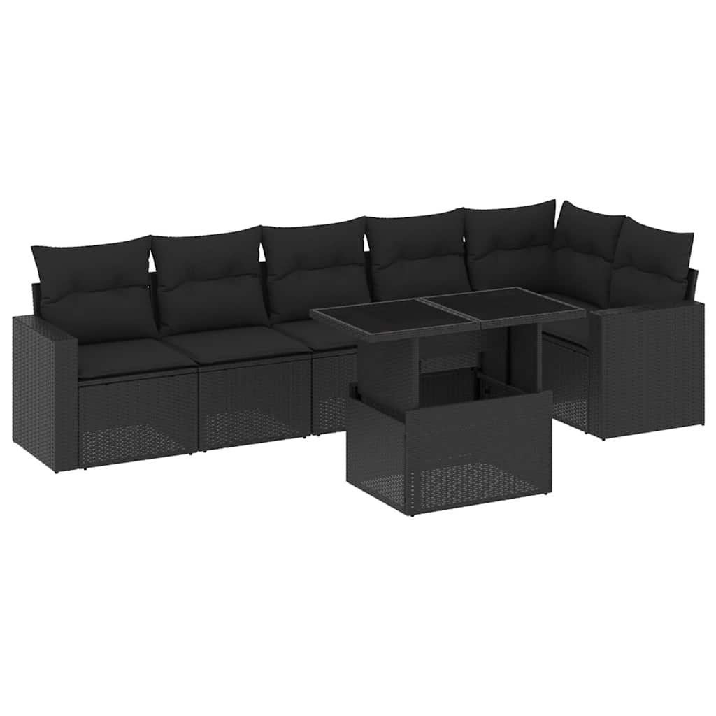 Thumbnail - vidaXL 7-tlg. Garten-Sofagarnitur mit Kissen Schwarz Poly Rattan