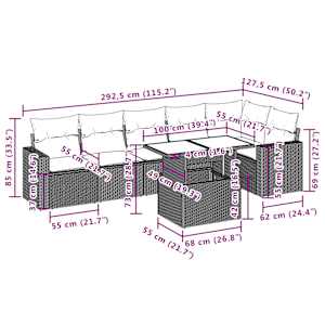 Vrtna sedežna garnitura 7-delna z blazinami bež poli ratan - slika 10