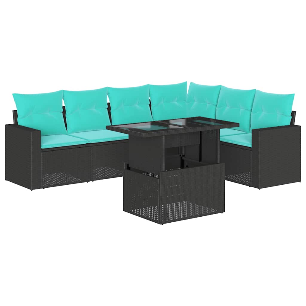 Vidaxl 7-tlg. Garten-sofagarnitur Mit Kissen Schwarz Poly Rattan vidaXL - Bild 31 von 41
