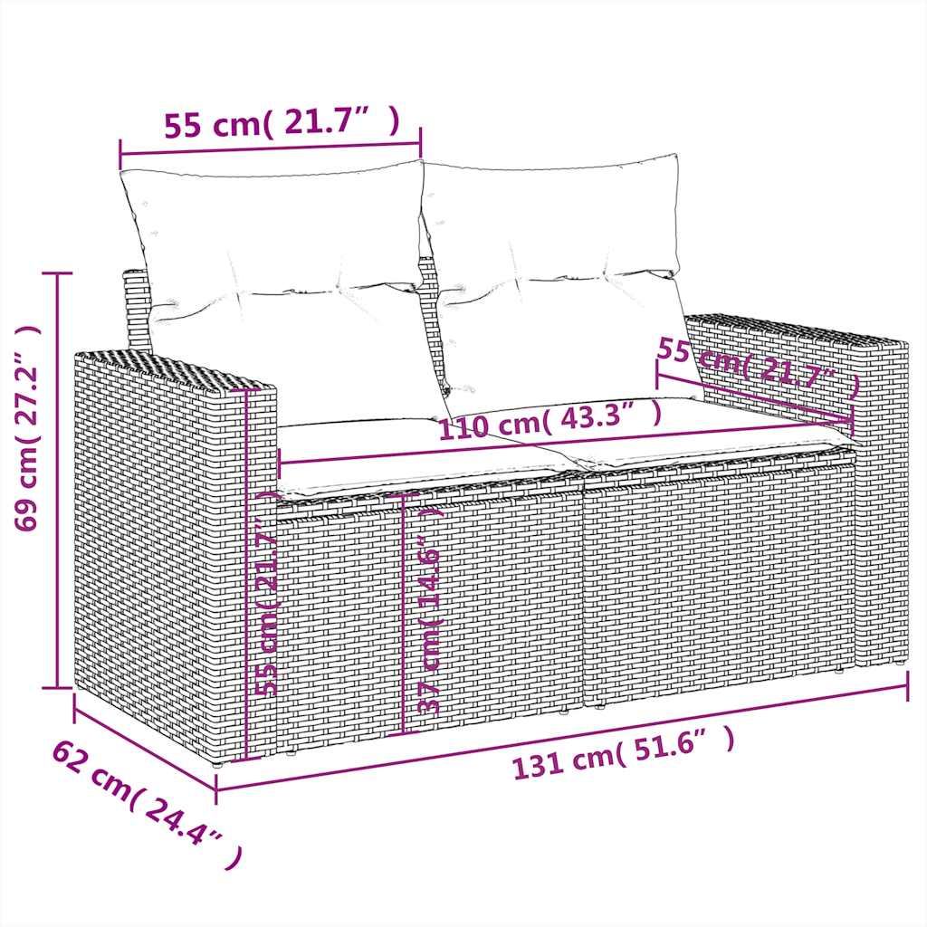 Vidaxl 7-tlg. Garten-sofagarnitur Mit Kissen Schwarz Poly Rattan vidaXL - Bild 41 von 41