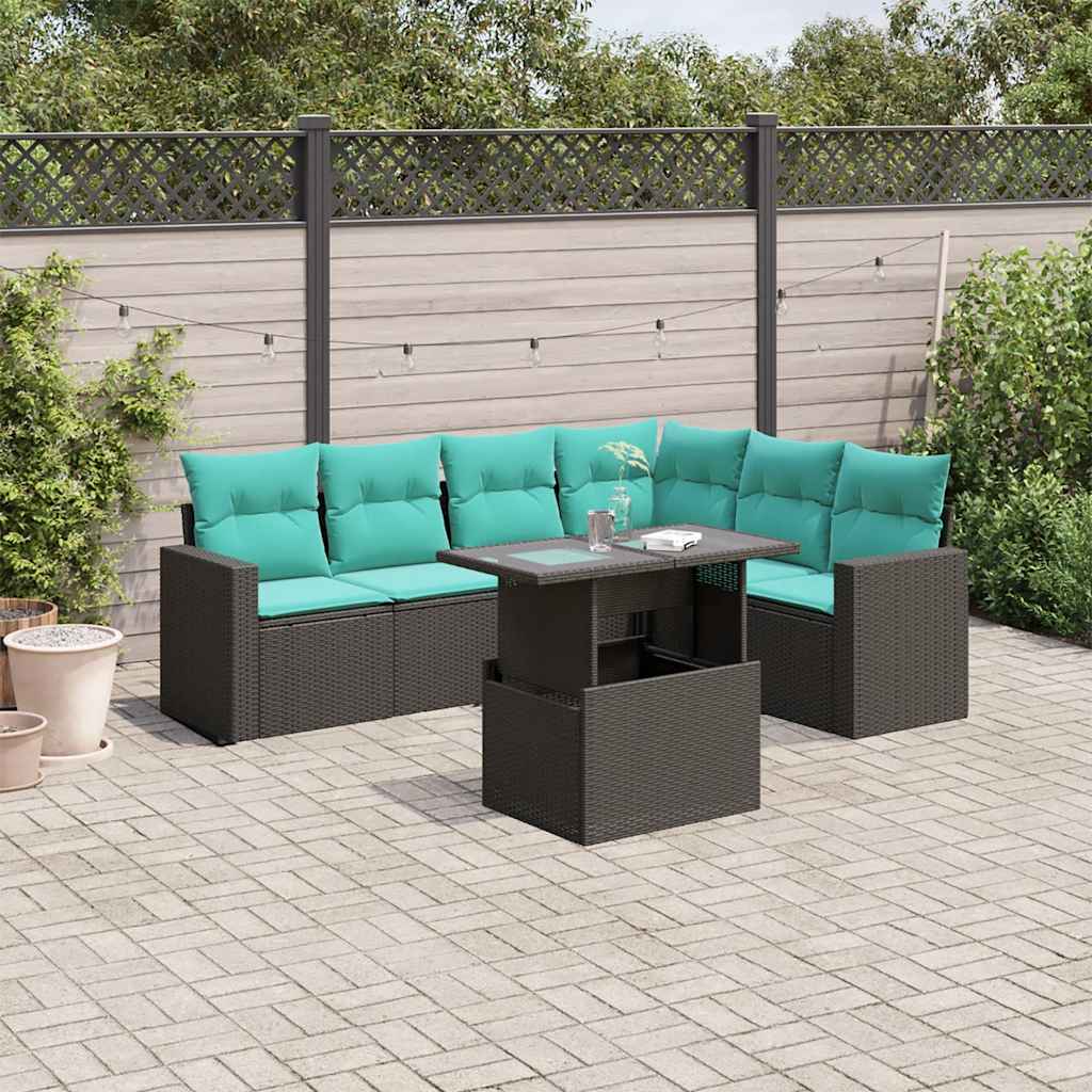 Vidaxl 7-tlg. Garten-sofagarnitur Mit Kissen Schwarz Poly Rattan vidaXL - Bild 30 von 41
