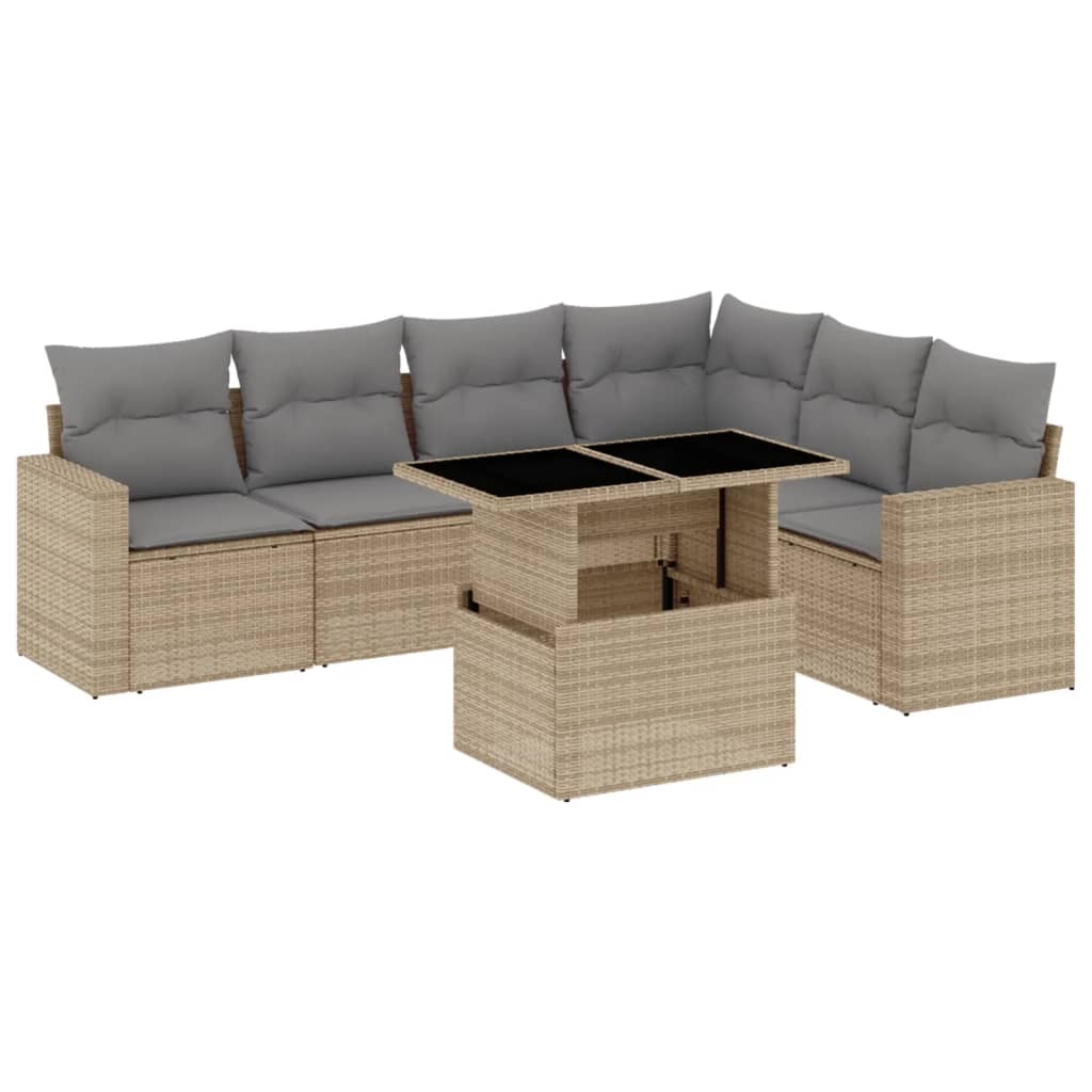 Thumbnail - vidaXL 7-tlg. Garten-Sofagarnitur mit Kissen Beige Poly Rattan