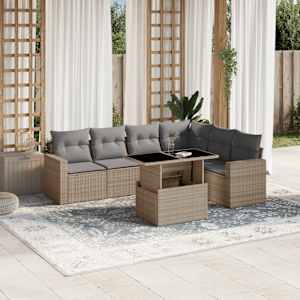 Vrtna sedežna garnitura 7-delna z blazinami bež poli ratan