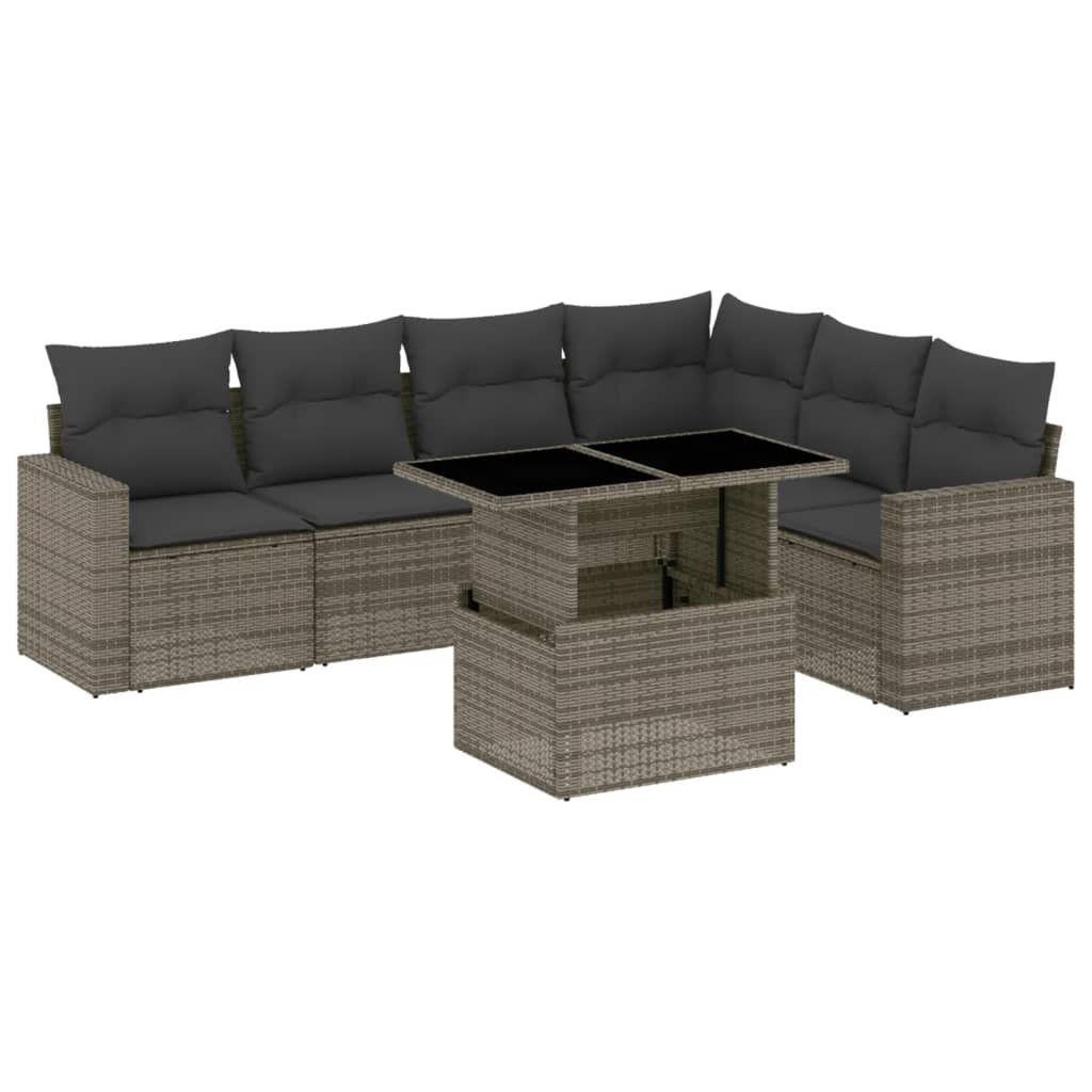 Thumbnail - vidaXL 7-tlg. Garten-Sofagarnitur mit Kissen Grau Poly Rattan