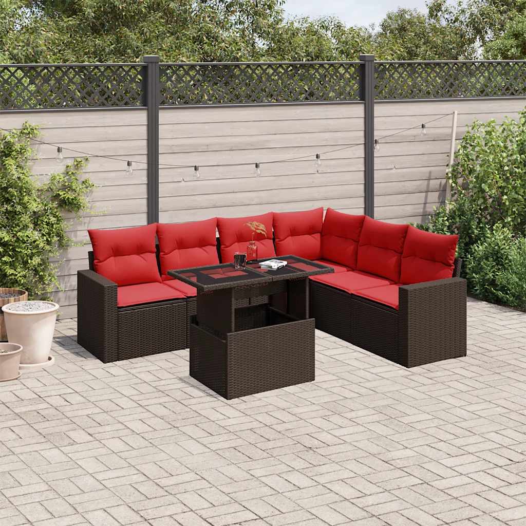 vidaXL 7-teiliges Gartensofa-Set mit Kissen, braun, Polyrattan vidaXL 7-teiliges Gartensofa-Set mit Kissen, braun, Polyrattan
