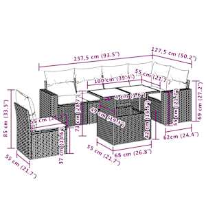 Vrtna sedežna garnitura 7-delna z blazinami bež poli ratan - slika 10