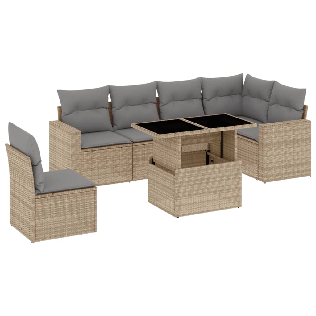 Thumbnail - vidaXL 7-tlg. Garten-Sofagarnitur mit Kissen Beige Poly Rattan