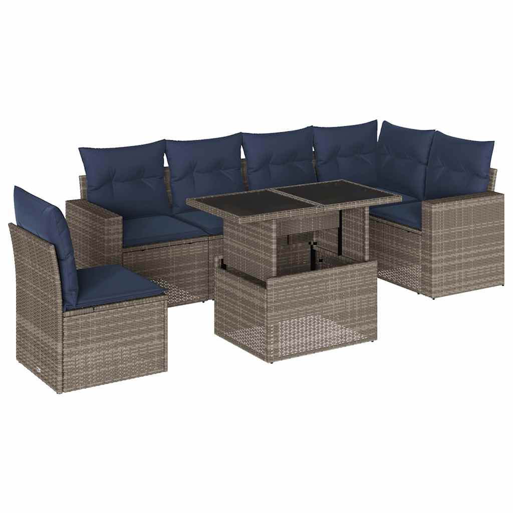 Thumbnail - vidaXL 7-teiliges Gartensofa-Set mit Kissen, grau, Polyrattan