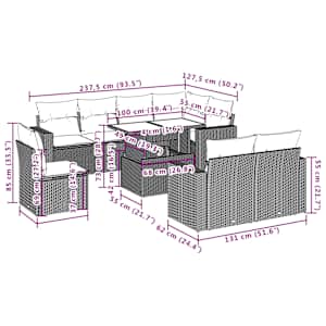 Vrtna sedežna garnitura 9-delna z blazinami črn poli ratan - slika 10