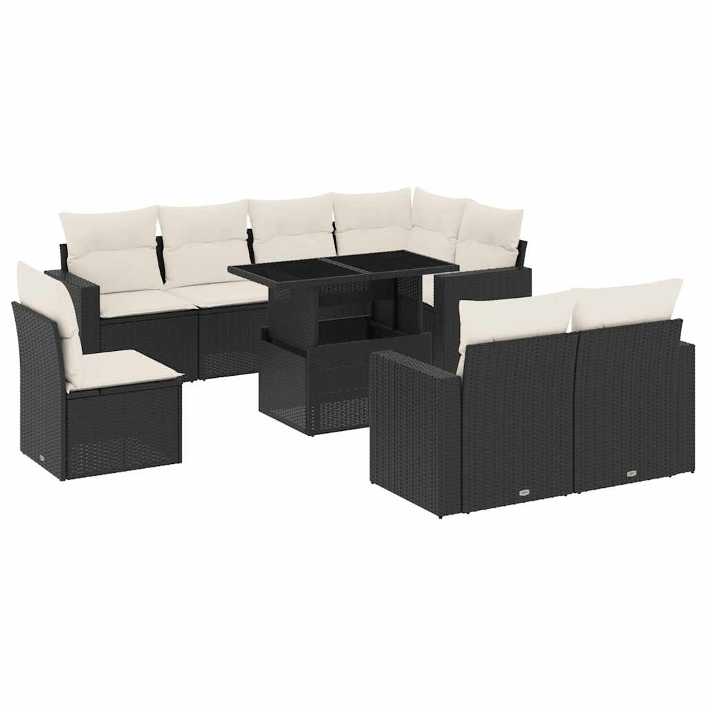 Thumbnail - vidaXL 9-tlg. Garten-Sofagarnitur mit Kissen Schwarz Poly Rattan