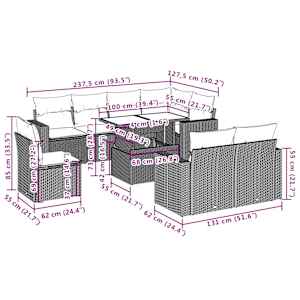 Vrtna garnitura 9-delna z blazinami bež poli ratan - slika 10