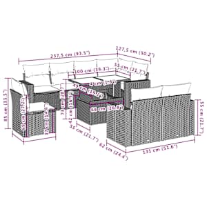 Vrtna garnitura 9-delna z blazinami bež poli ratan - slika 10