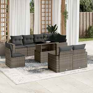 Vrtna sedežna garnitura 9-delna z blazinami siv poli ratan