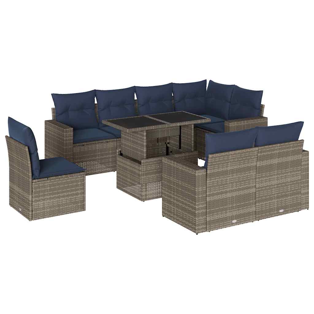 Thumbnail - vidaXL 9-teiliges Gartensofa-Set mit Kissen, grau, Polyrattan