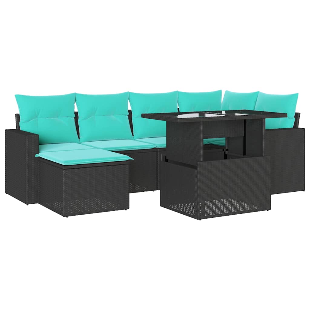 Thumbnail - vidaXL 7-teiliges Gartensofa-Set mit Kissen, schwarzes Polyrattan