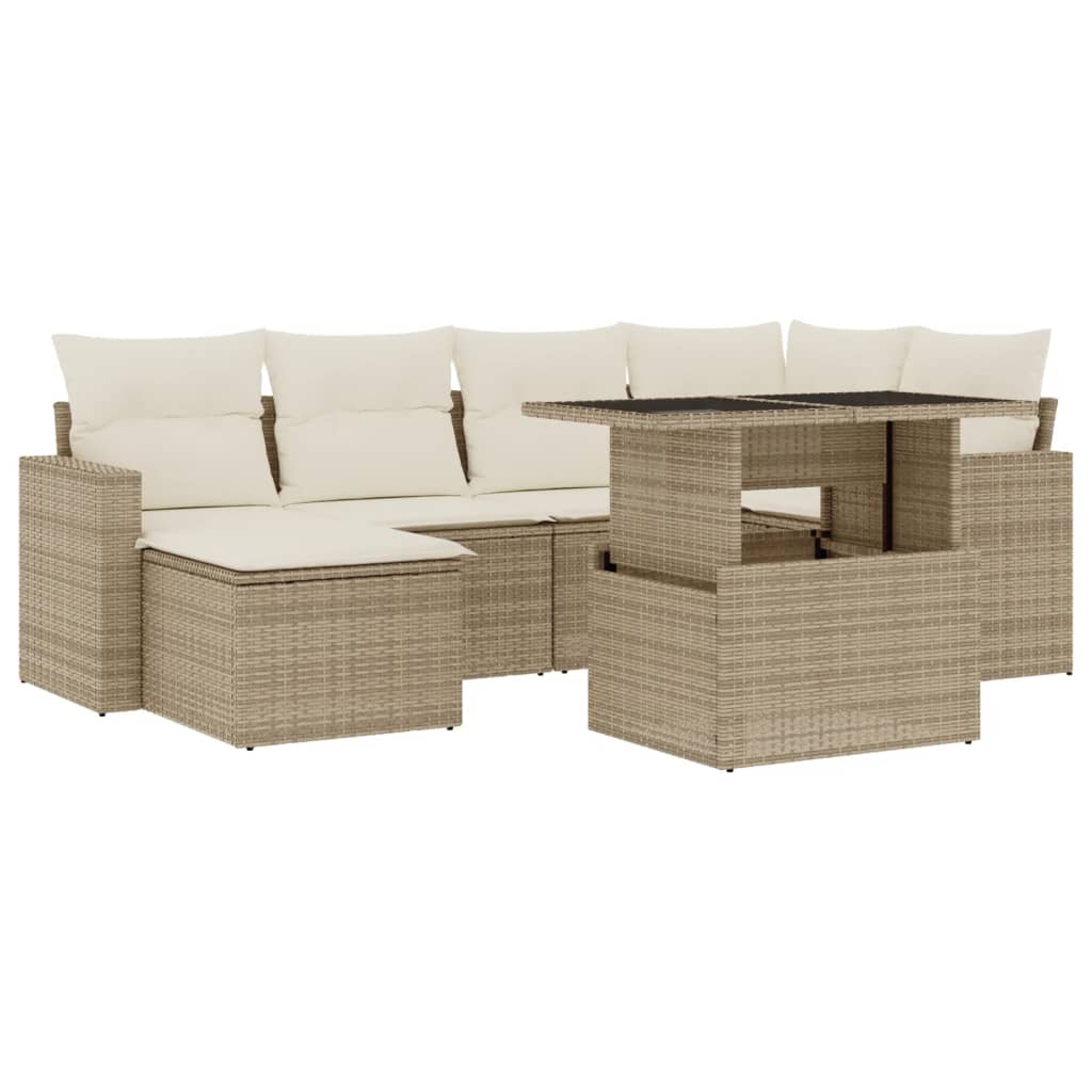 vidaXL Set canapele de grădină, 7 piese, cu perne, bej, poliratan