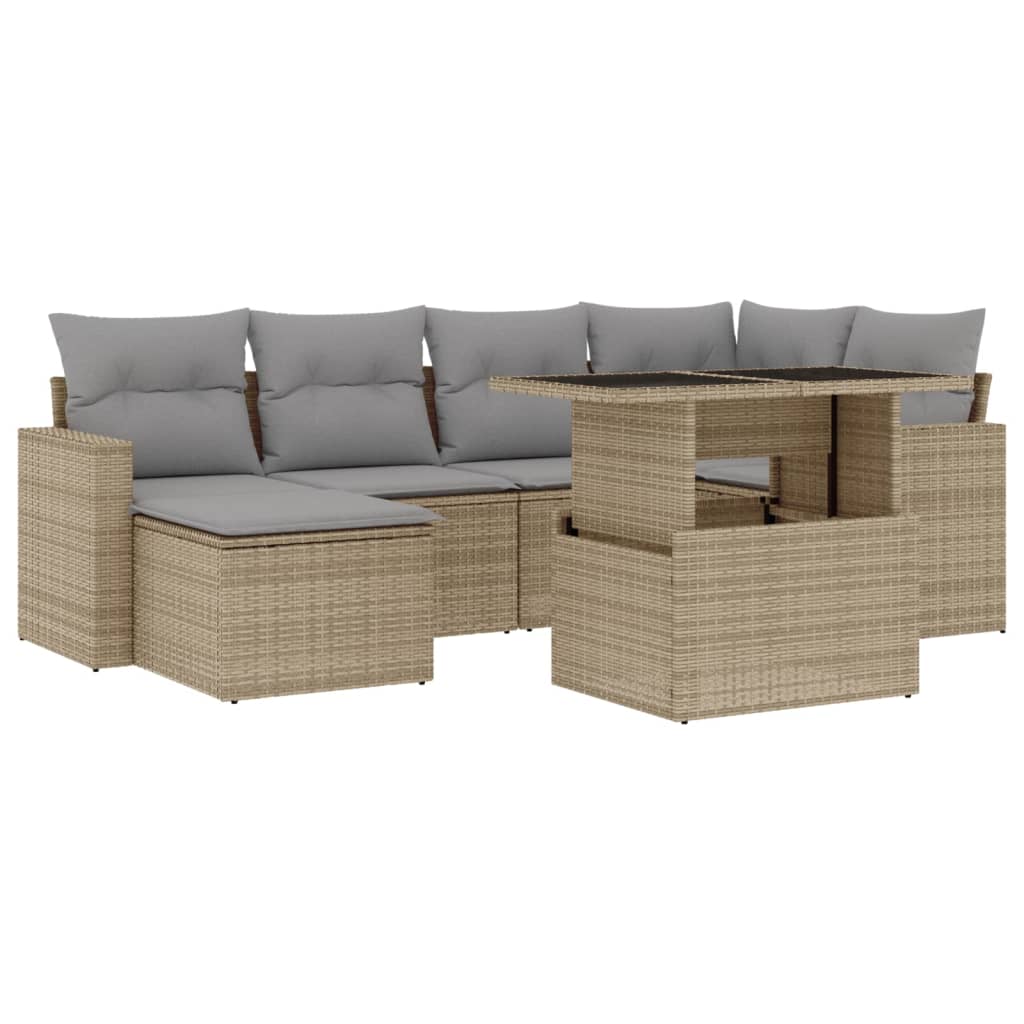 Thumbnail - vidaXL 7-tlg. Garten-Sofagarnitur mit Kissen Beige Poly Rattan