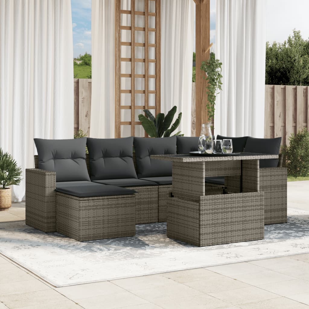 vidaXL 7-tlg. Garten-Sofagarnitur mit Kissen Grau Poly Rattan