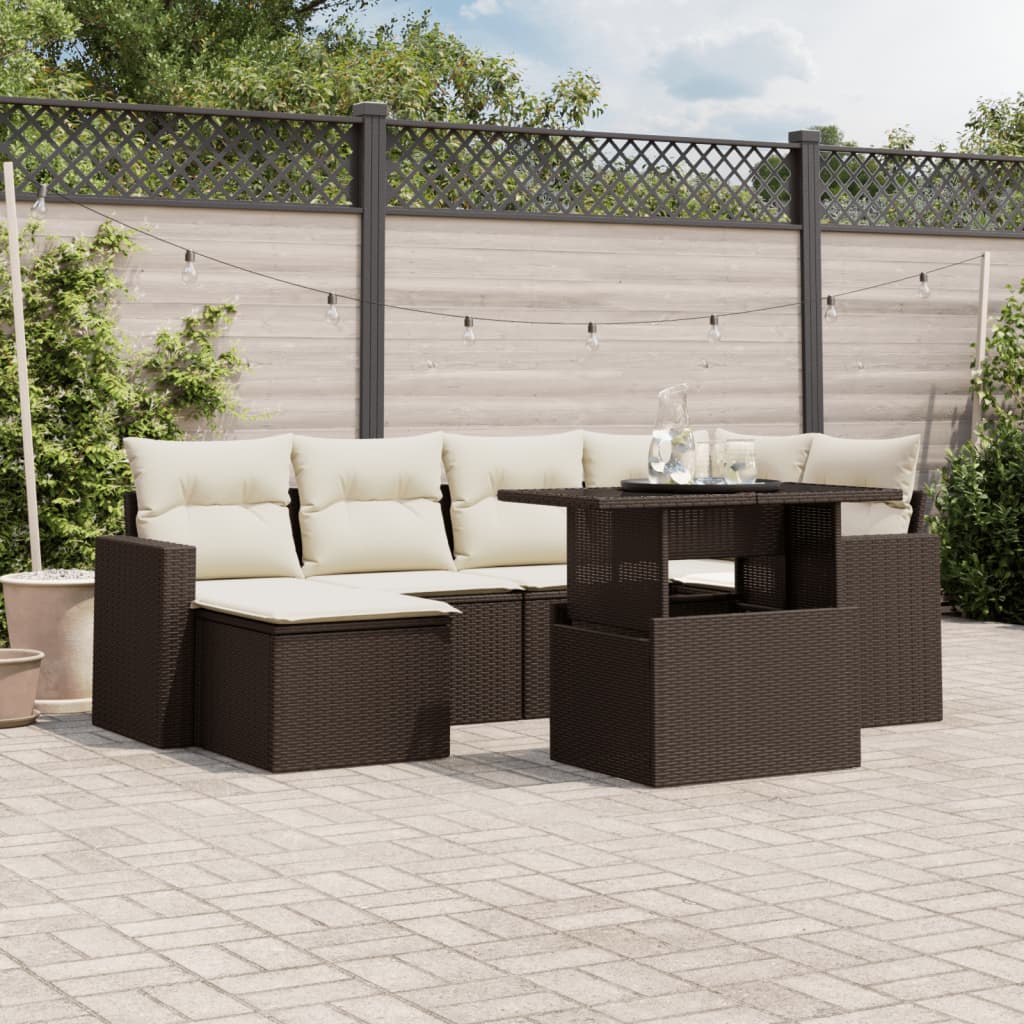 vidaXL 7-tlg. Garten-Sofagarnitur mit Kissen Braun Poly Rattan