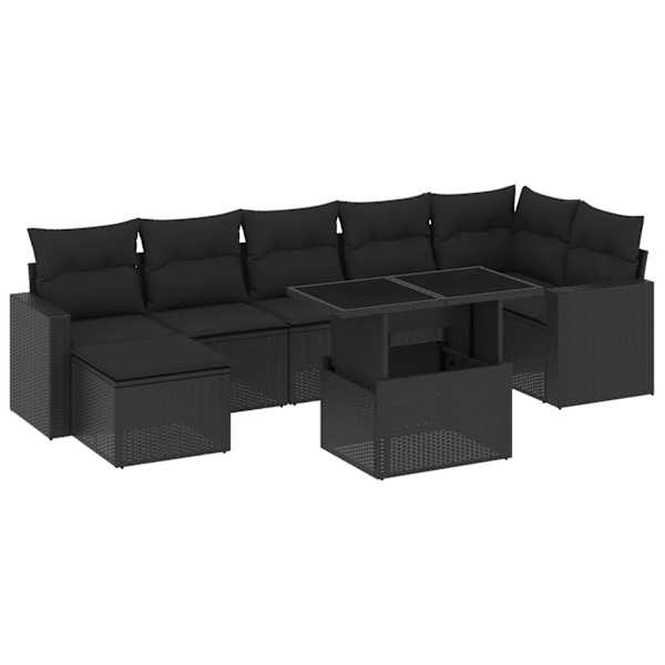 vidaXL 8-osaline aiadiivani komplekt patjadega, must, pol&uuml;rotang